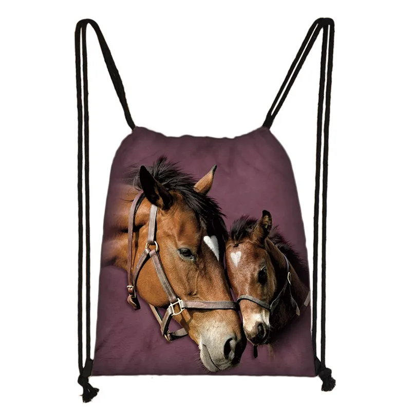 SKD-M006 elegent animal horse print drawstring bag women men storage bag fashion rucksack cute pony boys girls backpack kids bookbag gift - Цвет: SKD-M006
