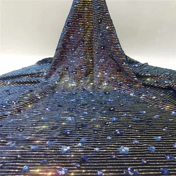 

2020 Latest Nigerian Velvet sequins Lace Fabric blue High Quality Lace African Lace Fabric For Wedding Dress French Tulle Lace