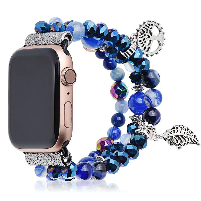 Чехол с голубым кристаллом для Apple Watch 38 мм 40 мм 42 мм 44 мм женский ремешок с бриллиантами для iWatch серии 5 4 3 2 1 сменный Браслет