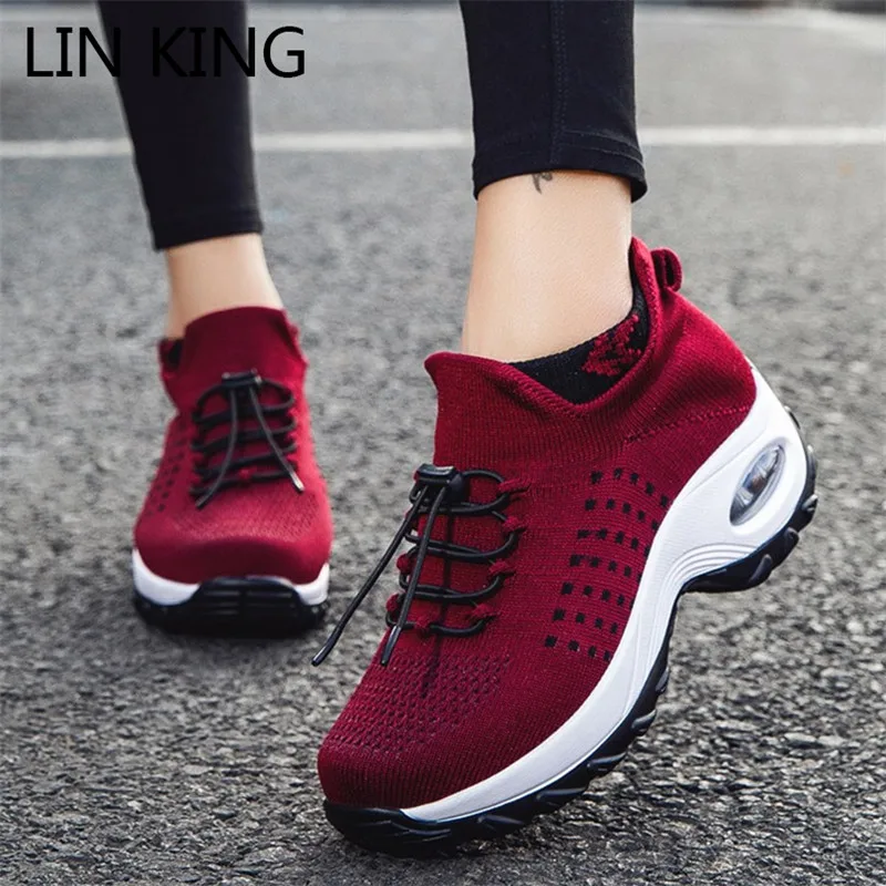 Shoes Woman Sneakers Wedges Lin-King Breathable Plus-Size Fashion Sport