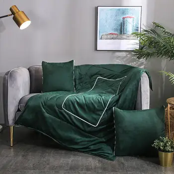 

10 Colors Crystal Velvet Cushion Blanket Solid Color Portable Foldable Throw Pillows Blankets For Beds Warm Pillow Quilt 2 In 1