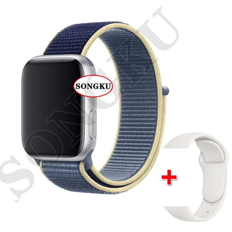SONGKU IWO 12 часы серии 5 1:1 умные часы 40 мм 44 мм Bluetooth часы для apple iPhone Siri Android телефон цветной ремешок - Цвет: S Nylon B and W