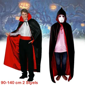 

1x Black & Red Halloween Hooded Reversible Costume Cloak Robe Cape Man Women Cosplay Dracula Devil Gothic Witch Princess