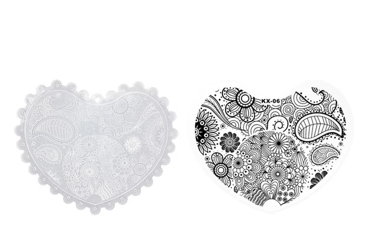 10 Designs Nail Art Printing Template Plastic Print Heart Shaped Vintage Ornate Flower Manicure Template