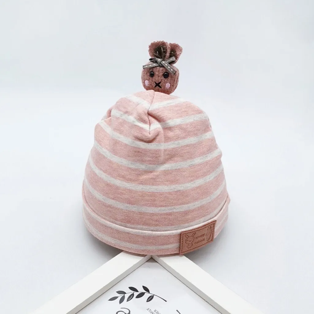 Baby hat autumn and winter thick warm striped cartoon bunny hat Thicker Warm Childs Kids Soft Newborn baby Boys Girls Toddler