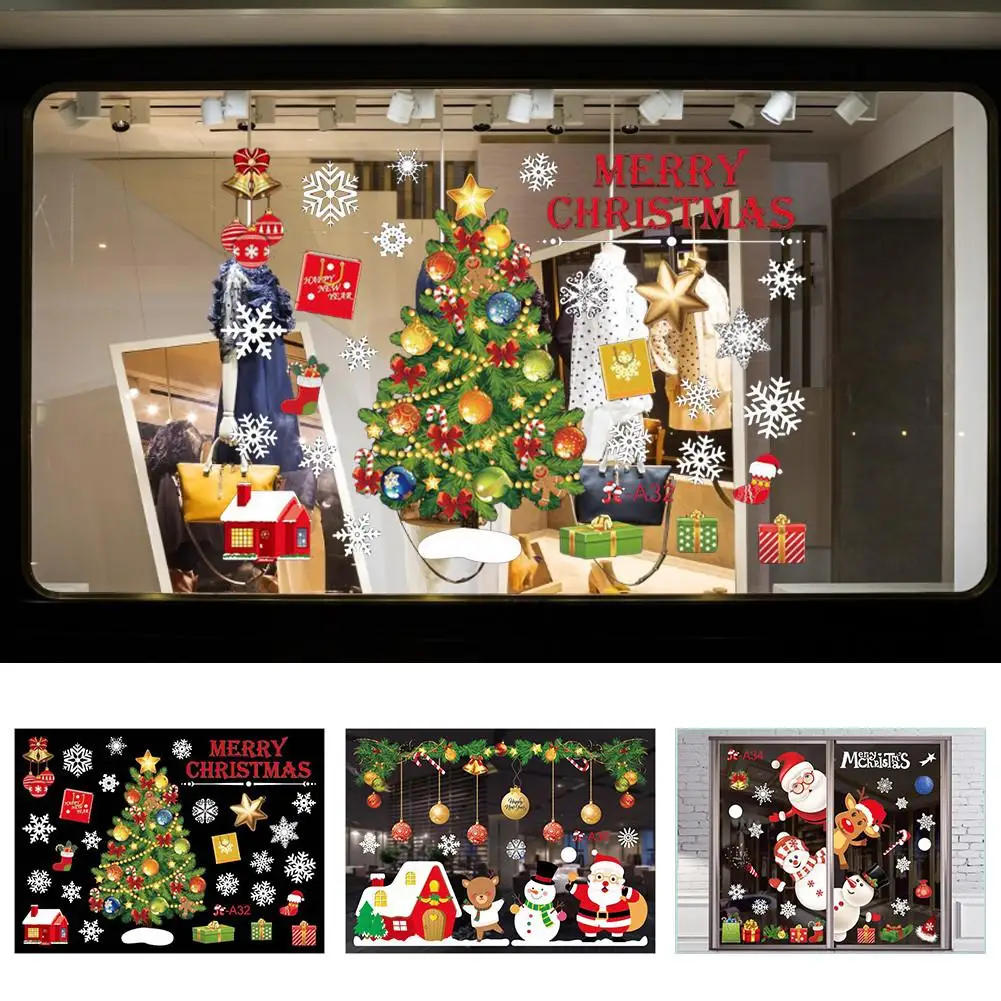 Рождественская наклейка 120 см x 80 см, без клея, статическая наклейка Санта-Клаус, лось, оконная наклейка, цветная, для рождественские украшения для дома