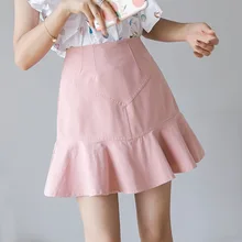 Новые летние модные туфли-лодочки для офиса Для женщин юбка в Корейском стиле Уайлд Высокая талия Макарон рюшами юбка для женщин; Большие размеры