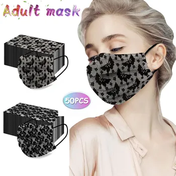 

Mascarilla 50pc Solid Black Lace Mask Disposable Adult Mouth Face Windproof 3ply Non-woven Face Mask Mouth Caps Disposable