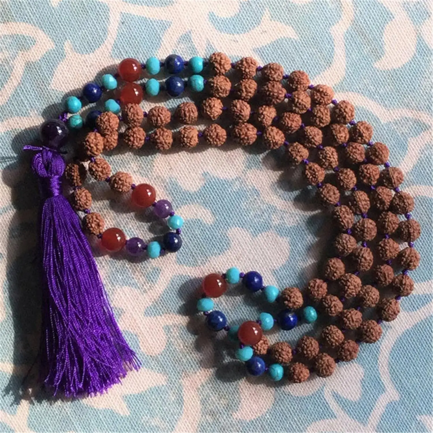 8mm Rudraksha Crystal 108 Beads Handmade Tassel Necklace Retro Yoga Classic Chakra Buddhism Japa Tibetan Wristband Spirituality