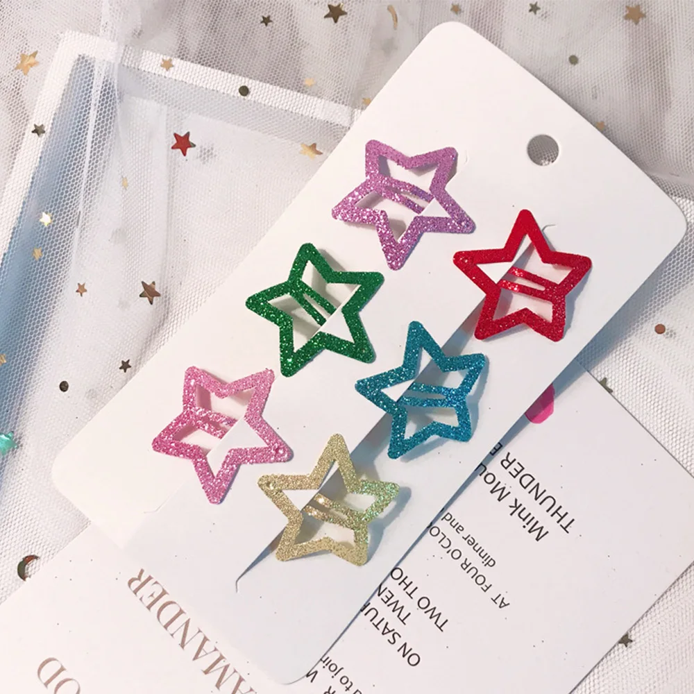 6 шт./компл. Star Форма волос заколки 3,5 см блеск Pentagram металлические Заколки для волос, шикарное заколки для волос для девочек BB зажимы - Цвет: 1