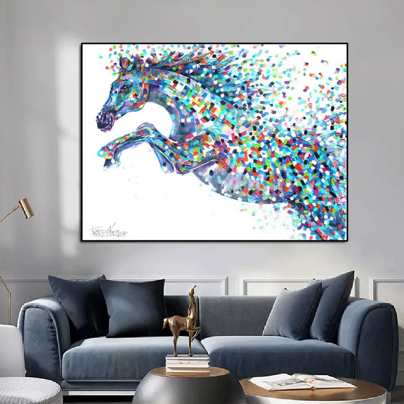 kanvas lukisan hewan abstrak warna warni kuda lari dinding seni dekoratif gambar untuk ruang cuadros dekorasi rumah