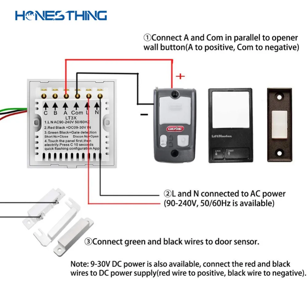 HonesThing Wireless Garage Door Opener Sliding Swing Wifi Remote Control Switch Module for Automatic Door Gate Universal with APP 7