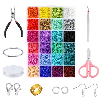 

Beads Kit, 24 Assorted Colors Craft Seed Beads with Organizer Box and Other Tools for Jewelry Making, Beading Crafting(2mm x 1mm