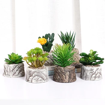 

Mini Artificial Succulent Plants DIY Home Floral Wedding Decoration Bonsai Plant with Vase for Office Table Indoor Plants