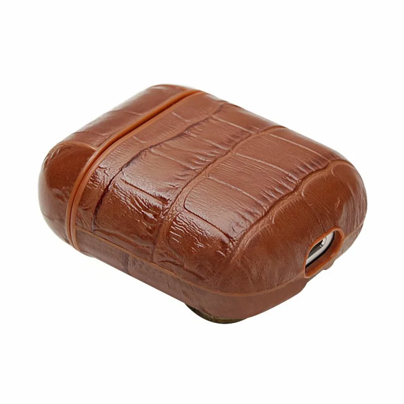 Genuine Leather Crocodile Pattern Headphone Boxes Hooks for Apple AirPods 1 2 Protective Bluetooth wireless Earphone Case
