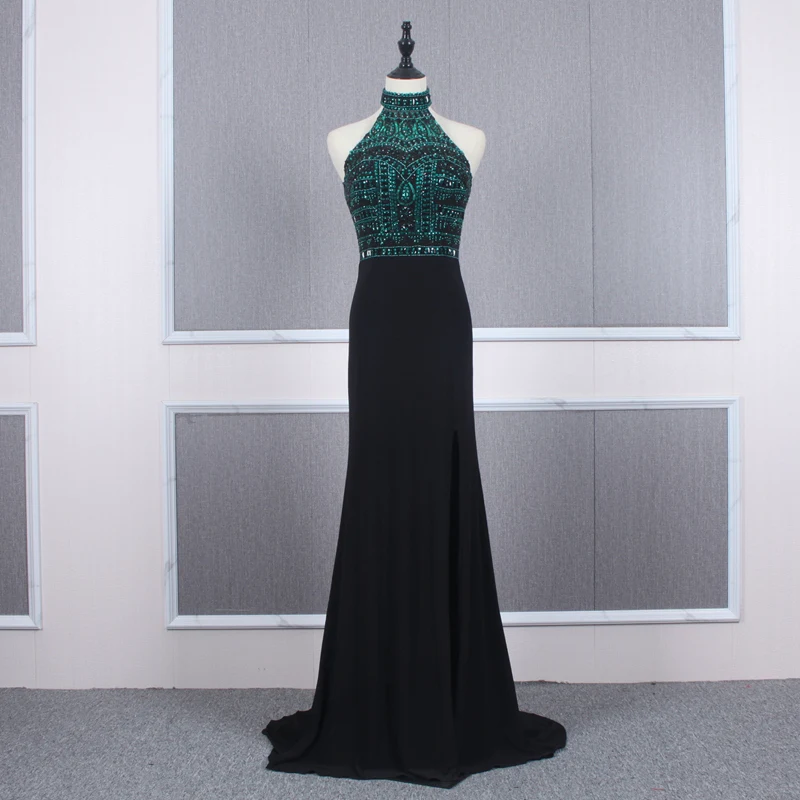 

Black with dark green Beading new prom dresses formal dress evening dresses long vestidos de fiesta largos elegantes de gala