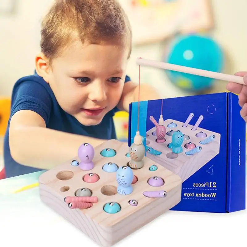 

Baby Wooden Toys Develop Children's Interest Magnetic Cognitive Games Fishing Catch Work Exquisite Worm Educational Puzzle