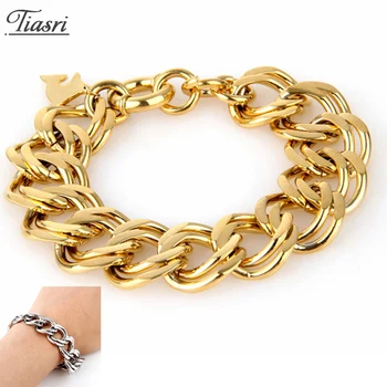 

Tiasri Gold Color Gothic Bracelet For Men Women on the Hand 316L High Quality Stainless Steel Jewelry Accessories Punk Hip-Hop