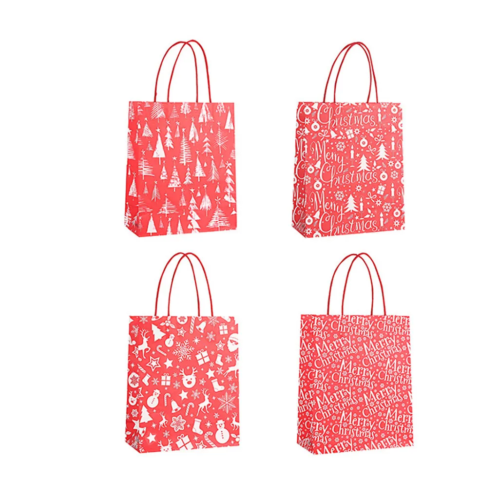 C 4pcs Christmas Gift Bag Kraft Paper Bags Candy Box BagChristmas Goodie Bags Paper Gift Bags Paper christmas Packaging Sweets - Цвет: C