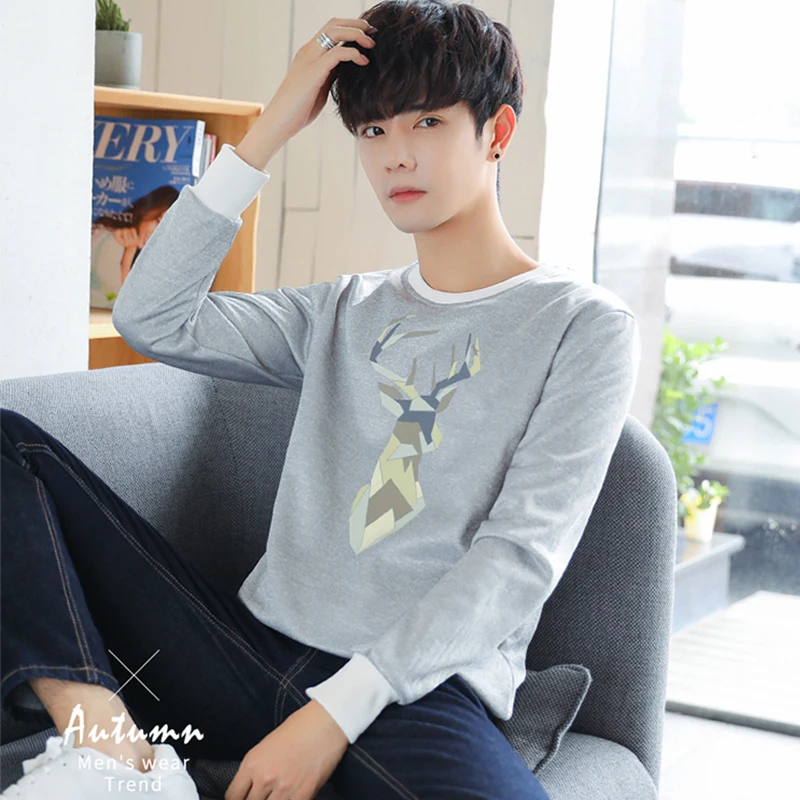 Deer Print O neck Oversized 2019 Autumn Winter men T shirt long Sleeve plus size 3xl Korean style minimalist student clothes Deer Print O neck Oversized 2019 Autumn Winter men T shirt long Sleeve plus size 3xl Korean style minimalist student clothes