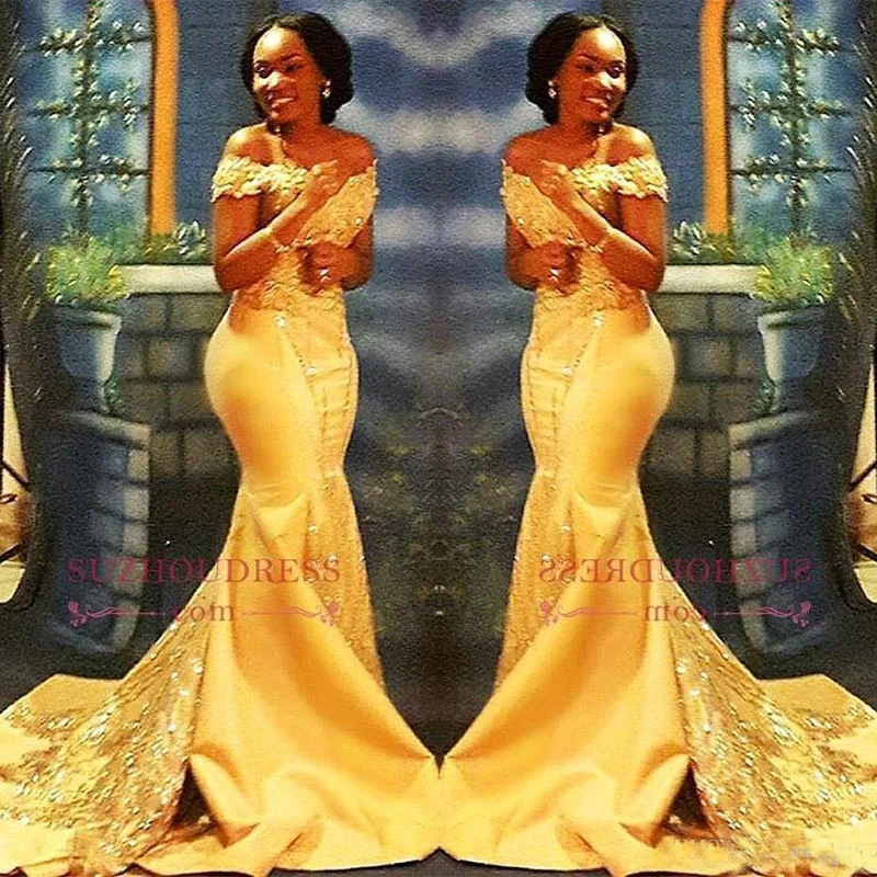 Африканские нигерийские желтые платья русалка выпускного вечера c оголенными плечами кружева блестками атласные вечерние выпускные платья арабские Бальные платья