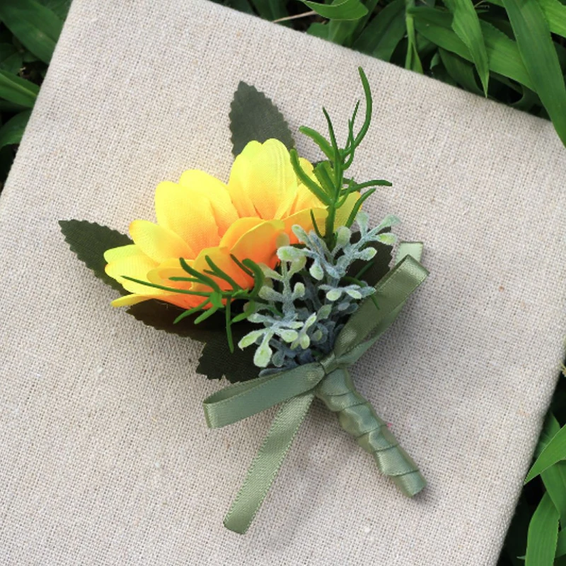 1PC Wedding Corsage Groom Boutonniere Sunflower Artificial wrist flower 4.33in 