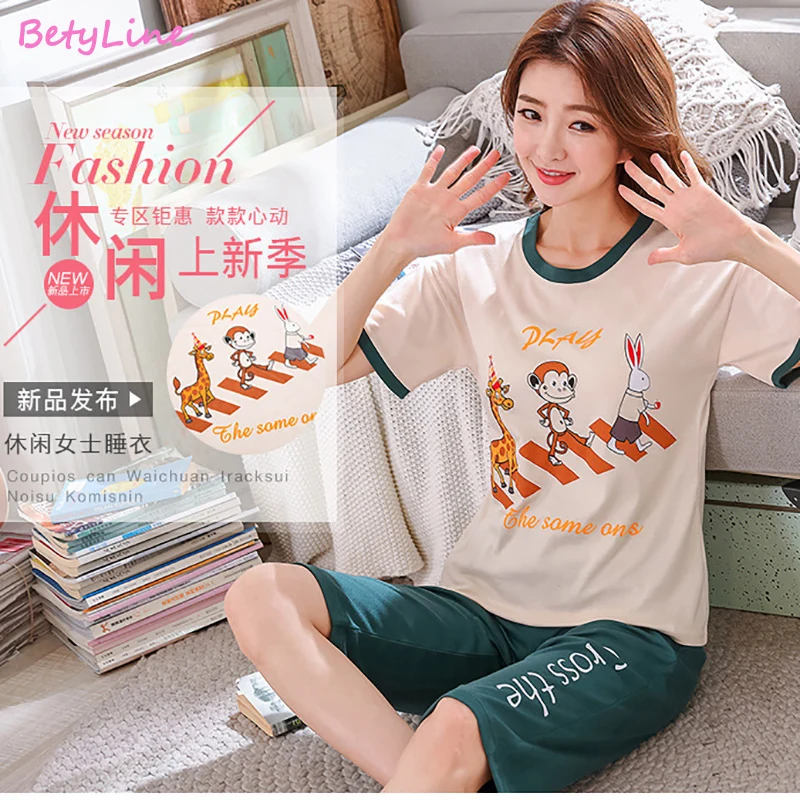 Для женщин одежда для сна пижамы хлопковая летняя 2019 Новые поступления Двойка