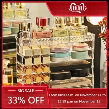 

Acrylic Makeup Organizer Storage Box Lipstick Eyeshadow Air Cushion Storage Shelf Transparent Drawer Divider Display Stand