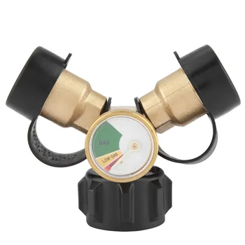 

Brass BBQ Propane Adapter Connector Y-Splitter Tee Adapter With Tank Gauge Pressure Meter