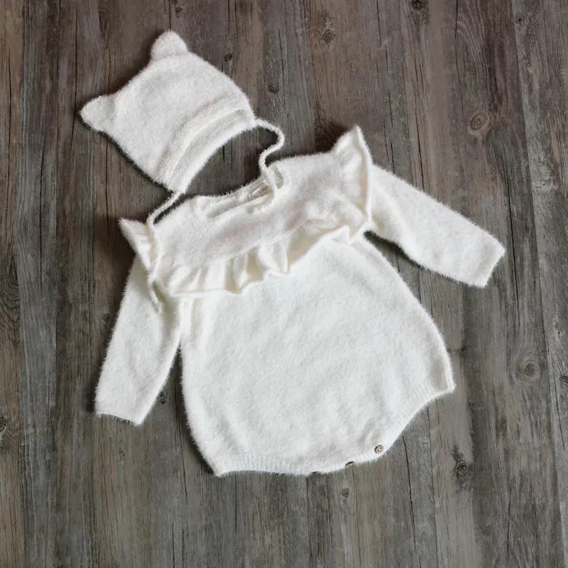 beige sets Свитера для маленьких девочек+ шапки, осенне-весенние вязаные хлопковые комбинезоны для маленьких детей, детские комбинезоны, заплатки для маленьких девочек - Цвет: beige sets