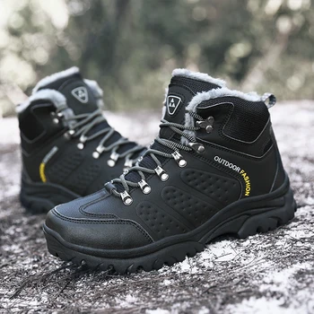 

New Men Boots Warm Winter Shoes Outdoor Ankle Botas Leather Casual Shoes Men Plush Snow Boots Fashion Mens Sneakers Walking Boot