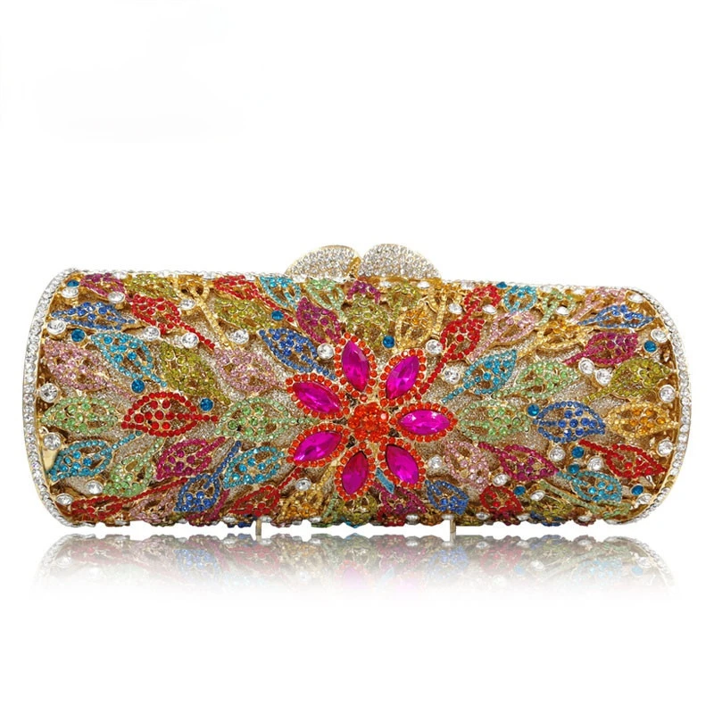 Luxury Jewelly Purse Opal Flower Shape Women Gold Crystal Clutch Hard Metal Diamond Wallet Bridal Wedding Evening Bags