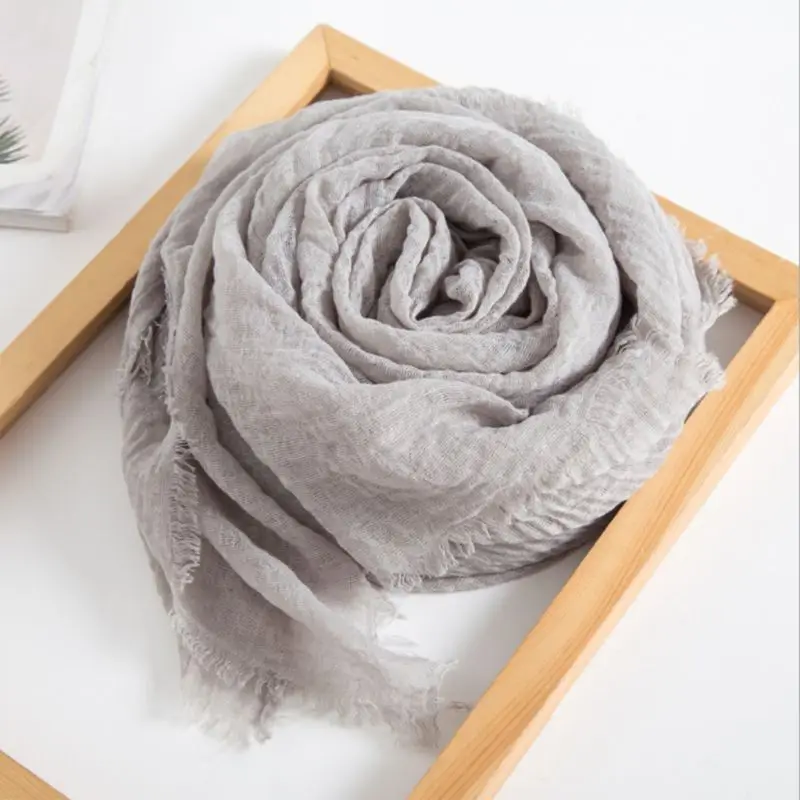 

Women Girl Cotton Scarf Linen Mix Crinkle Long Pure Color Wrap Scarf Stole Shawl
