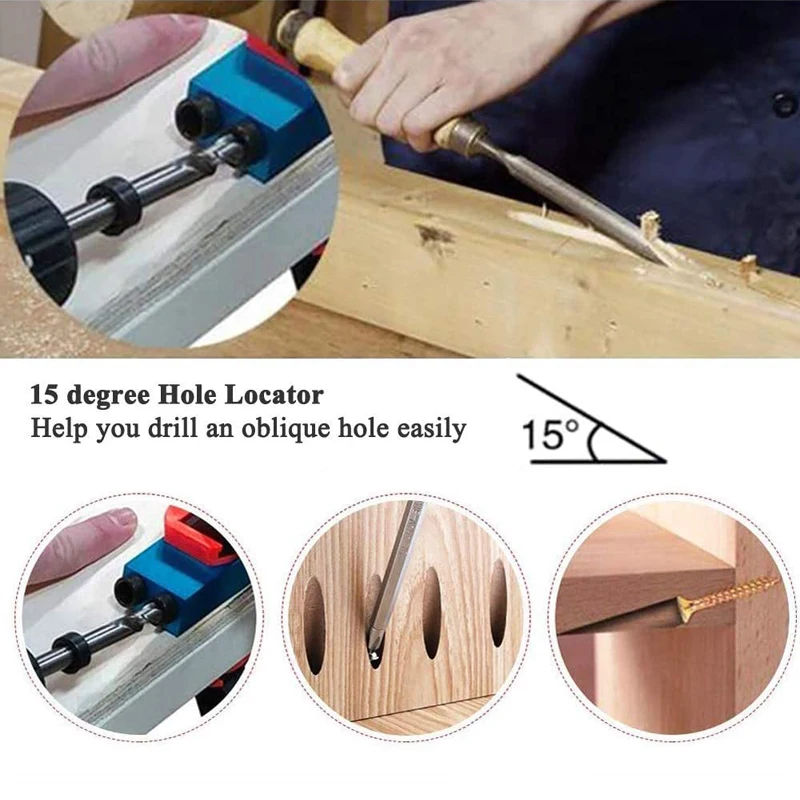 Pocket Hole Jig Kit 15 Degree Angle Drill Guide Set Woodworking Oblique Hole Locator Drill Bits Hole DIY Carpentry Tools image_3