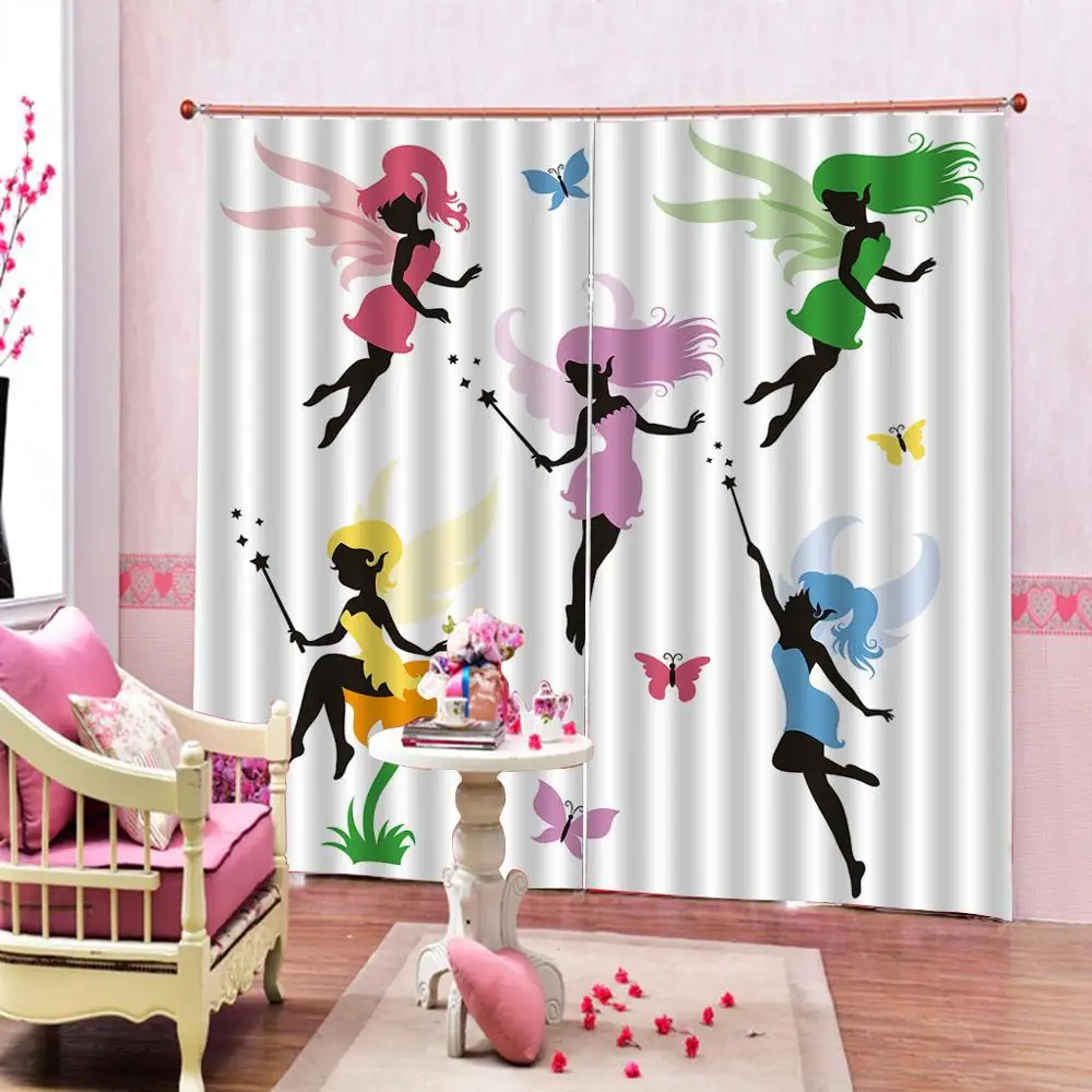 Custom 3D Curtains Girl Dress dancing Butterflies Inspirational Art Print Window For Living Room Bedroom Decor | Дом и сад