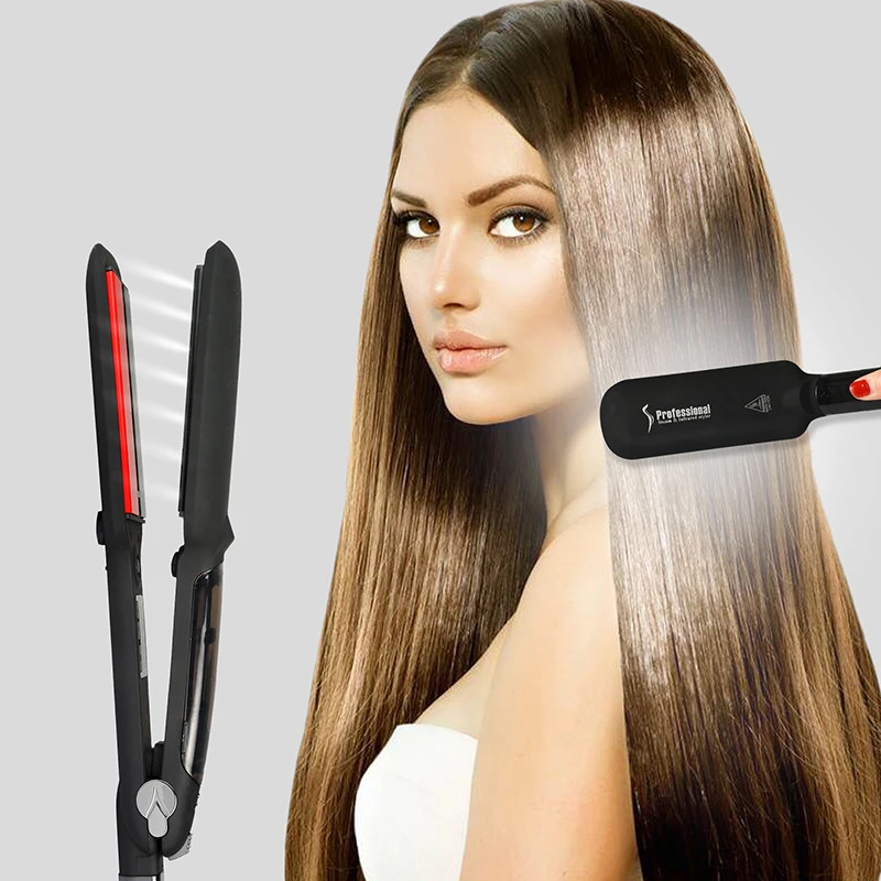 

2Inch Board Steam Hair Straightener Infrared Hair Comb Straight Steam Anion Function Black Us Plug