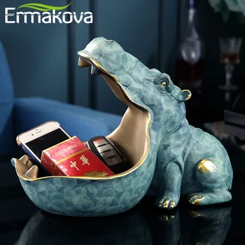 

ERMAKOVA Resin Hippo Statue Hippopotamus Sculpture Figurine Key Candy Storage Decoration Home Table Decor Gift