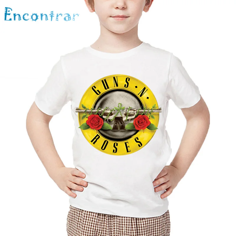 Size3T-9T Детская футболка с принтом рок-группы Gun N Roses детские летние белые топы