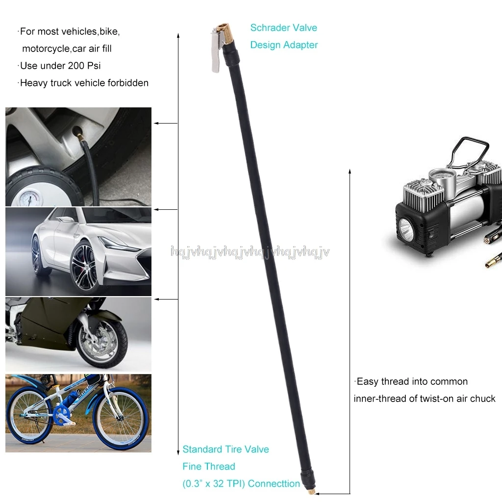 Air Compressor Hose Air Rubber Hose Flexible Tire Extension Tube Adapter for Air Compressor Tire Inflator Pump for Car Motorcycle Bike O31 19