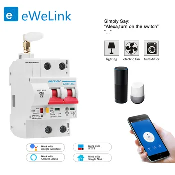 Disjoncteur intelligent Wi-Fi 2P interrupteur automatique protection contre les courts-circuits de surcharge compatible avec Amazon Alexa et Google Home pour Smart Home tanie i dobre opinie CN (Origine)