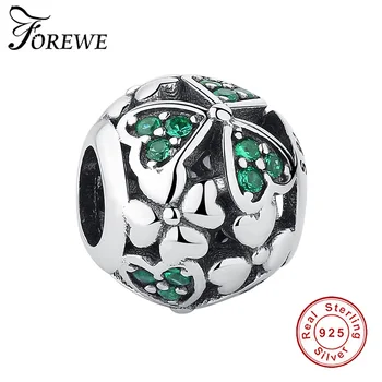 

Fit Original Pandora Charms Bracelet 925 Sterling Silver Beads Crystal Four Leaf Clover Heart Charms Women DIY Jewelry Making