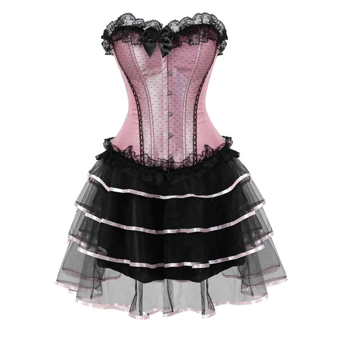 Women's  Overbust Corset Halloween Dress Showgirl Costume Mini Tutu Skirt Petticoat Carnival Dress Waist Cincher Plus Size
