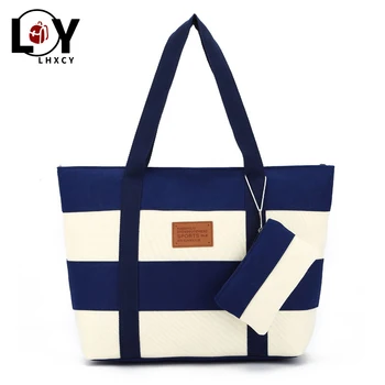 

stripe canvas Korean version Beach Canvas Bag purses and handbags High capacity Designer shoulder bag fashion soft designer bag