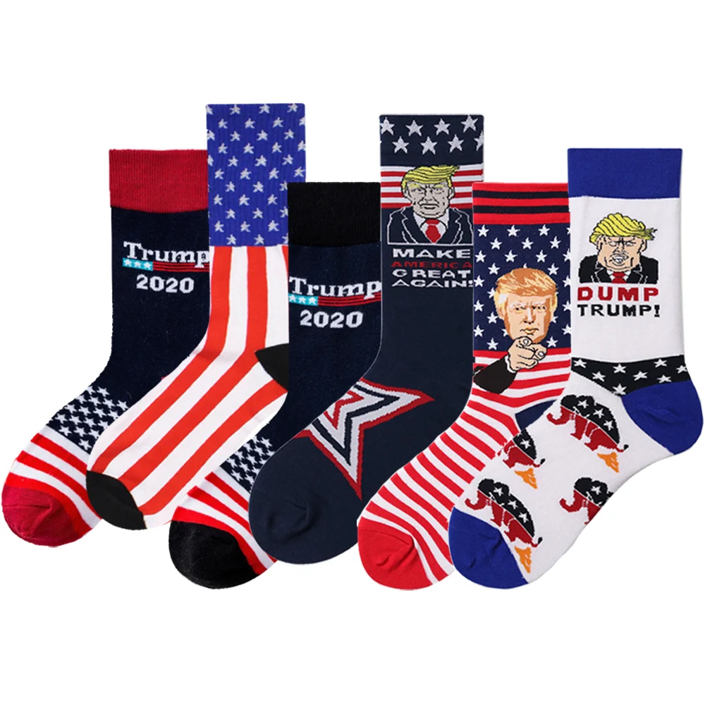 

Women Socks Creative President Donald Trump Make America Great Again National Flag Star Stripes Socks Men Funny Happy Cotton Sox