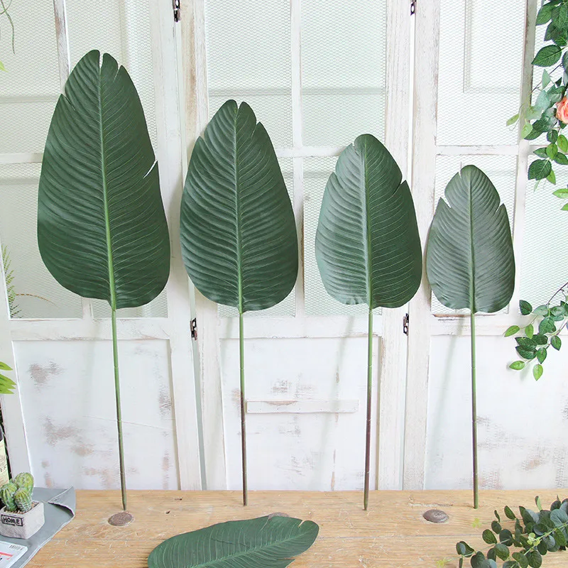 3pcs Big Palm Leaves Plastic Fake Plant Artificial Leaves Home Office Decoration