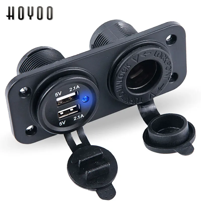 

12-24V Car Cigarette Lighter Socket With LED 5V 4.2A Dual Socket USB Adapter Charger With Car Cigarette Light for Universal Car