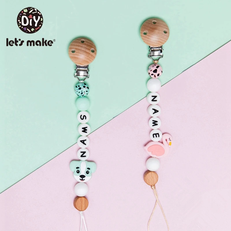 Let's Make Pacifier Chain Custom Baby's Name Cartoon Leopard Silicone Holder For Nipples Personalized Clip Baby Teether |