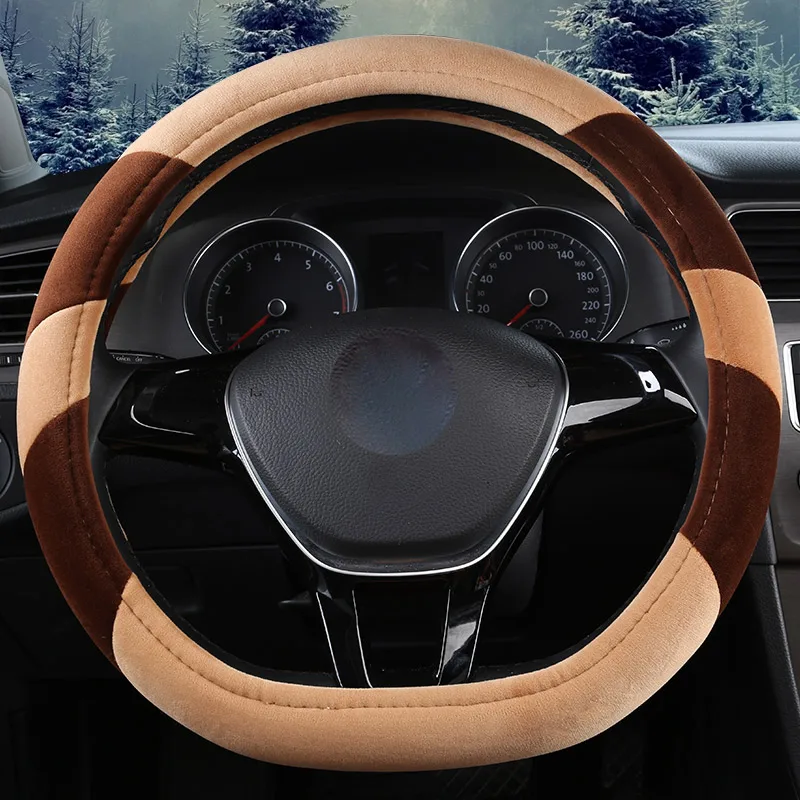DUKEAUTO плюшевый D Тип зимний теплый тепло 38-40 см автомобиль-Стайлинг интерьерные Аксессуары спортивный авто руль чехлы противоскользящие U - Название цвета: Золотой