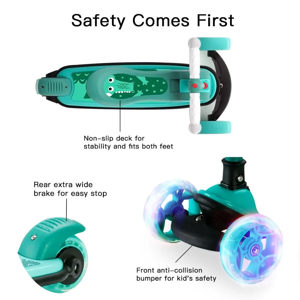 Beiens kids Scooter 3 Wheel Folding Balance Tricycle Flashing Wheel Children Outdoor Sport Toy with Folding Seat Birthday Gift