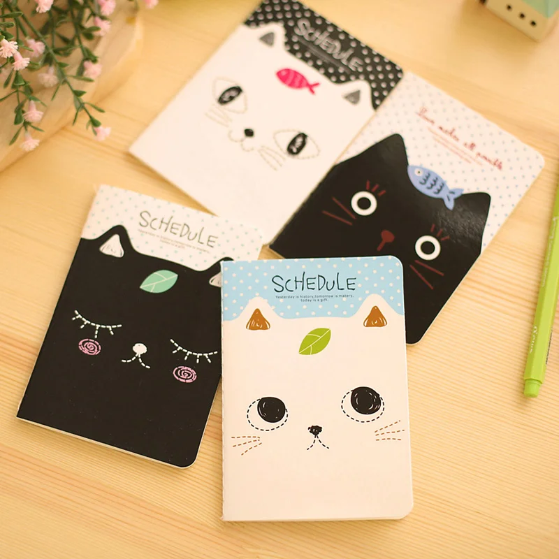 

4pcs Mini Memo Note Book Cute Cat & Fish Notepad Portable Planner Agenda Check List To Do Stationery Office School F627
